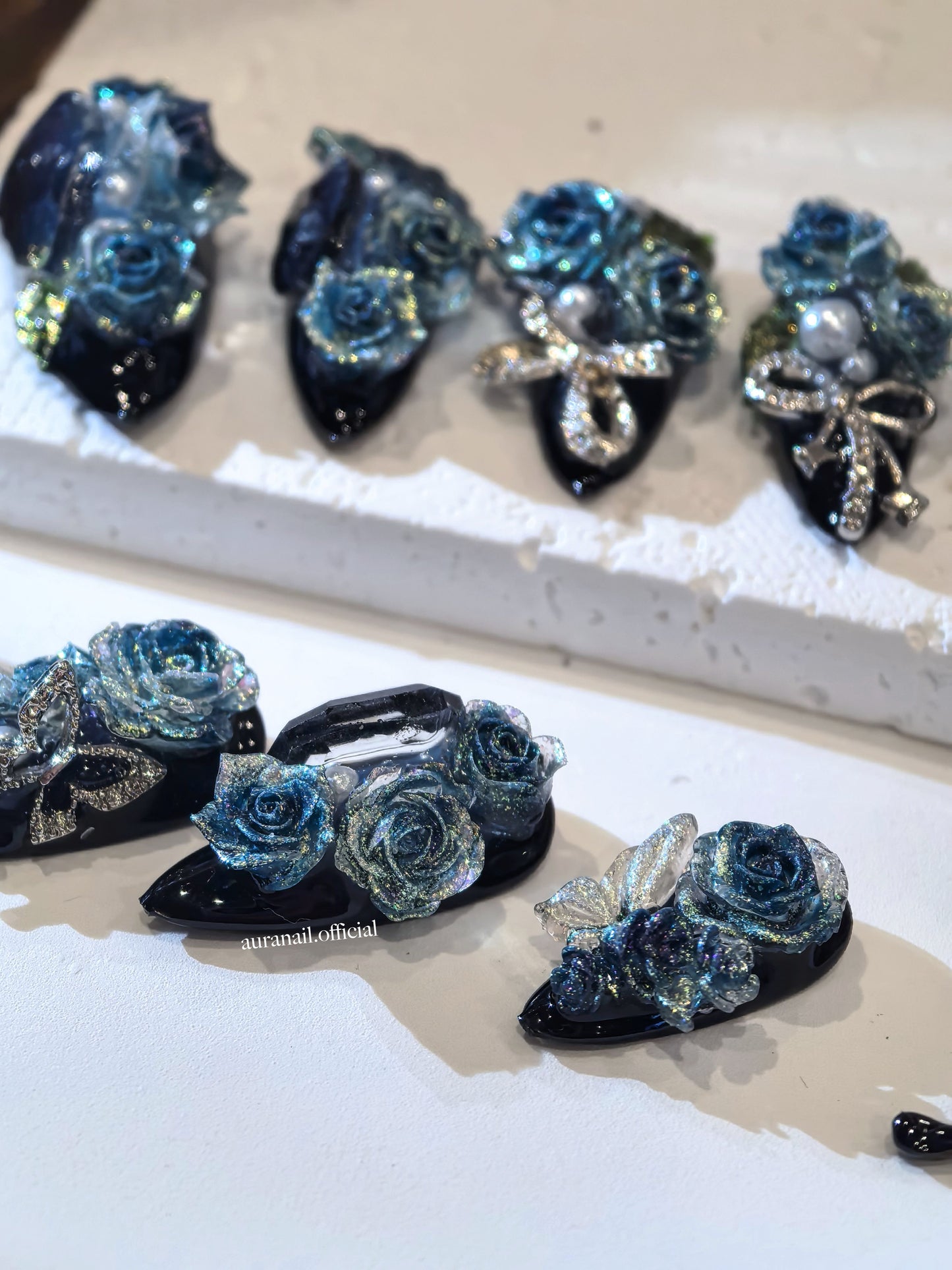 Rose Gilded Romance Handmade Press On Nails | Free Butterfly Open Ring Gift Set!