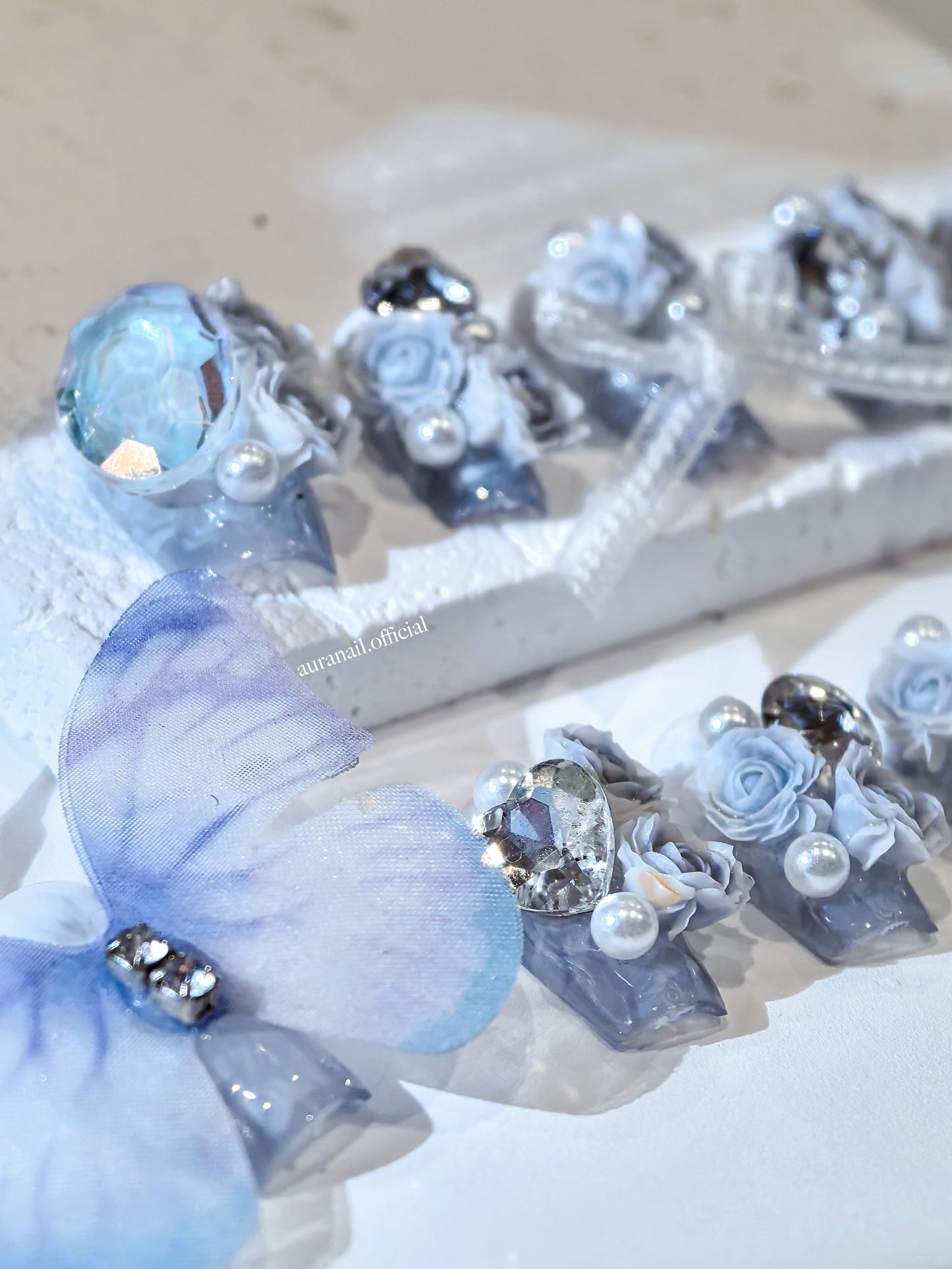 Rose Gilded Romance Handmade Press On Nails | Free Butterfly Open Ring Gift Set!