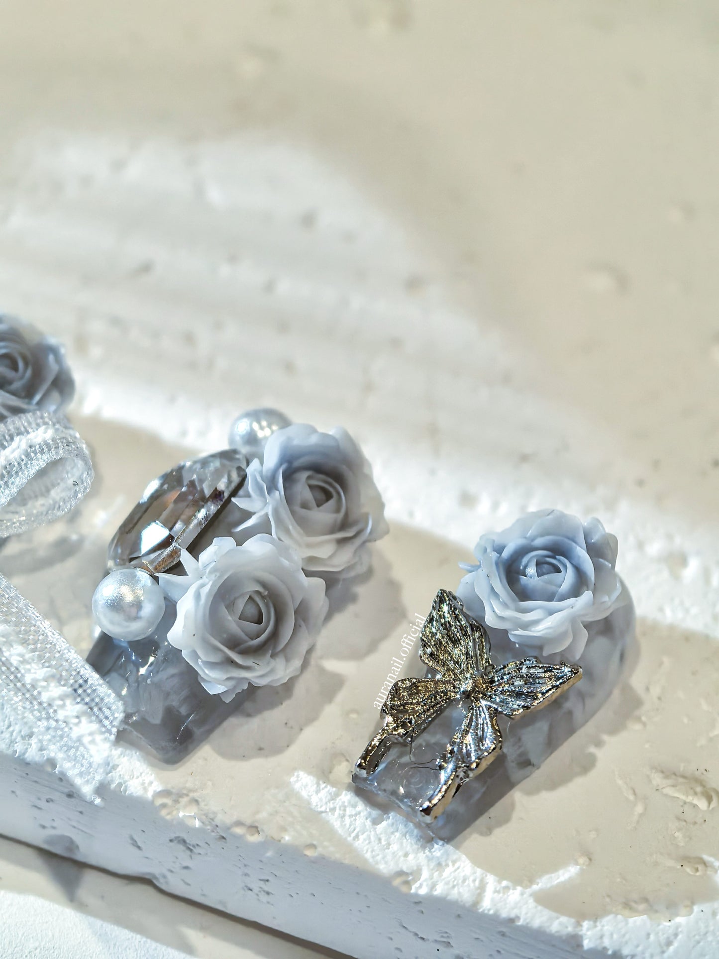 Rose Gilded Romance Handmade Press On Nails | Free Butterfly Open Ring Gift Set!